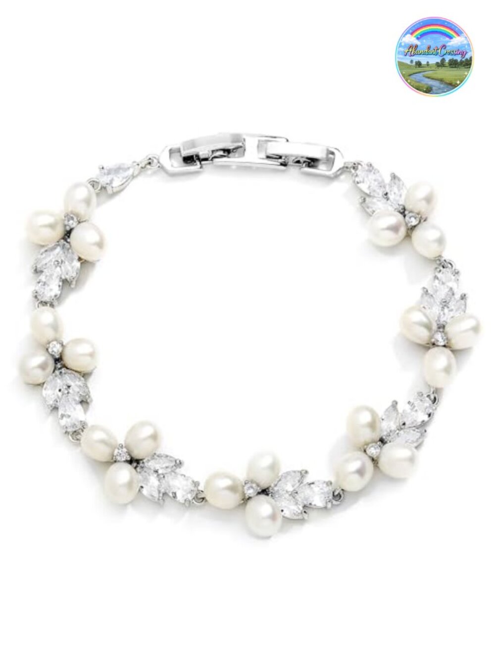 Freshwater Pearl CZ Tennis Bracelet 7 1/8" with Extender for Wedding Prom
